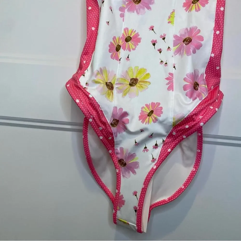 LoveShackFancy Shailee Floral One-Piece Swimsuit Bright Peony Pink XS NWT